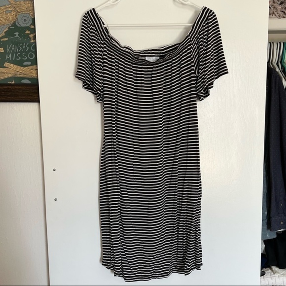Abound Large Off-Shoulder Black and White Striped Dress